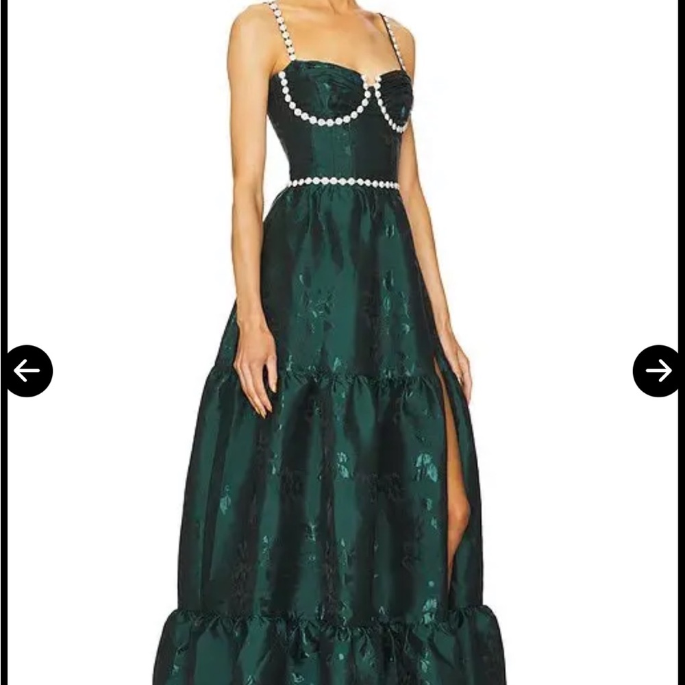 V. Chapman Dark Green Pearl-Trim Maxi Dress - Picture 2 of 8